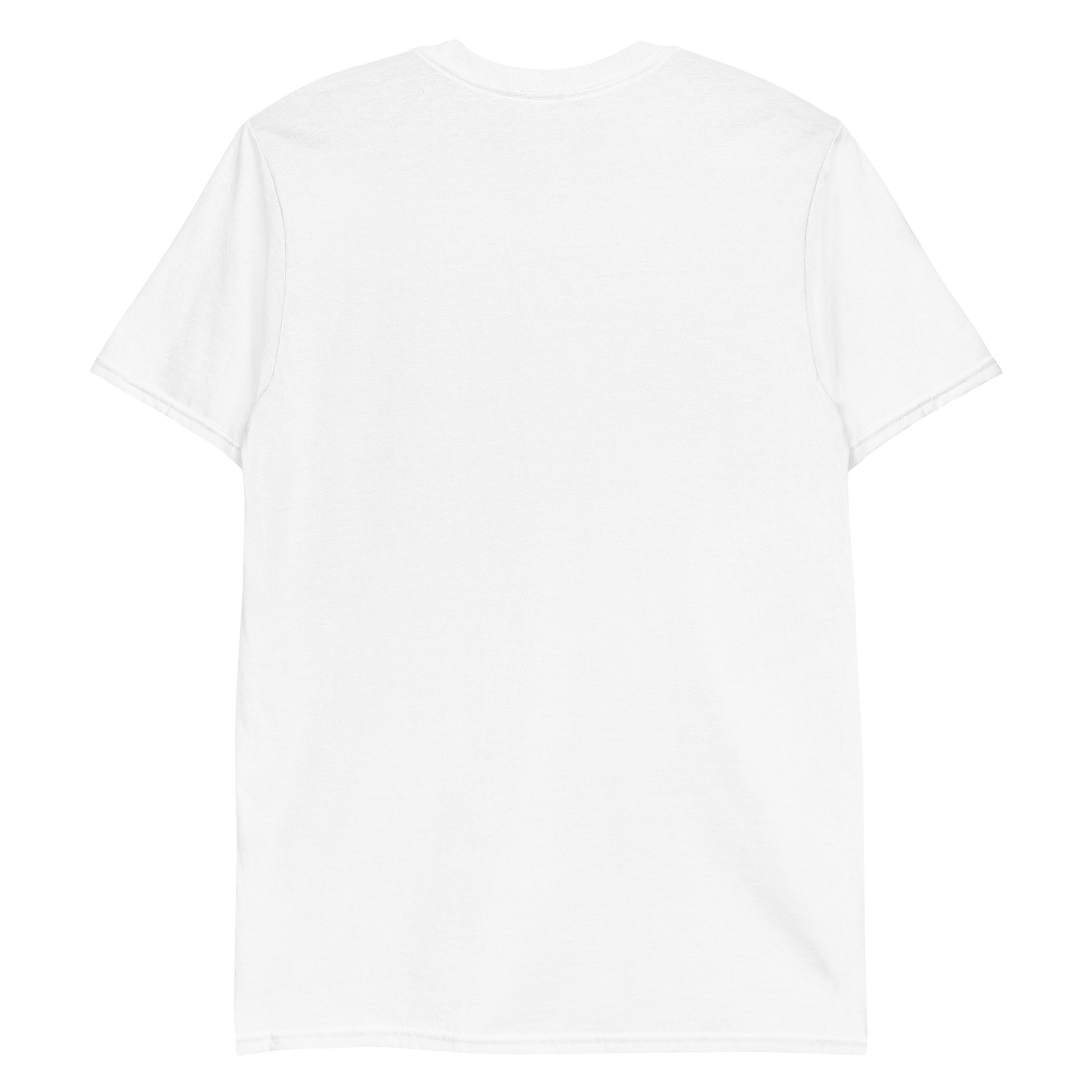 A plain white t-shirt is shown against a white background.